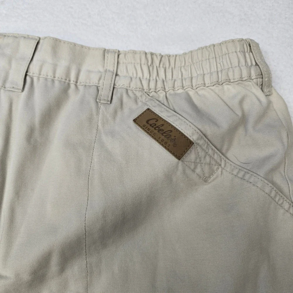 Cabelas Outdoors Mens 38 Cargo Shorts Tan Khaki Elastic Waist Utility Hiking